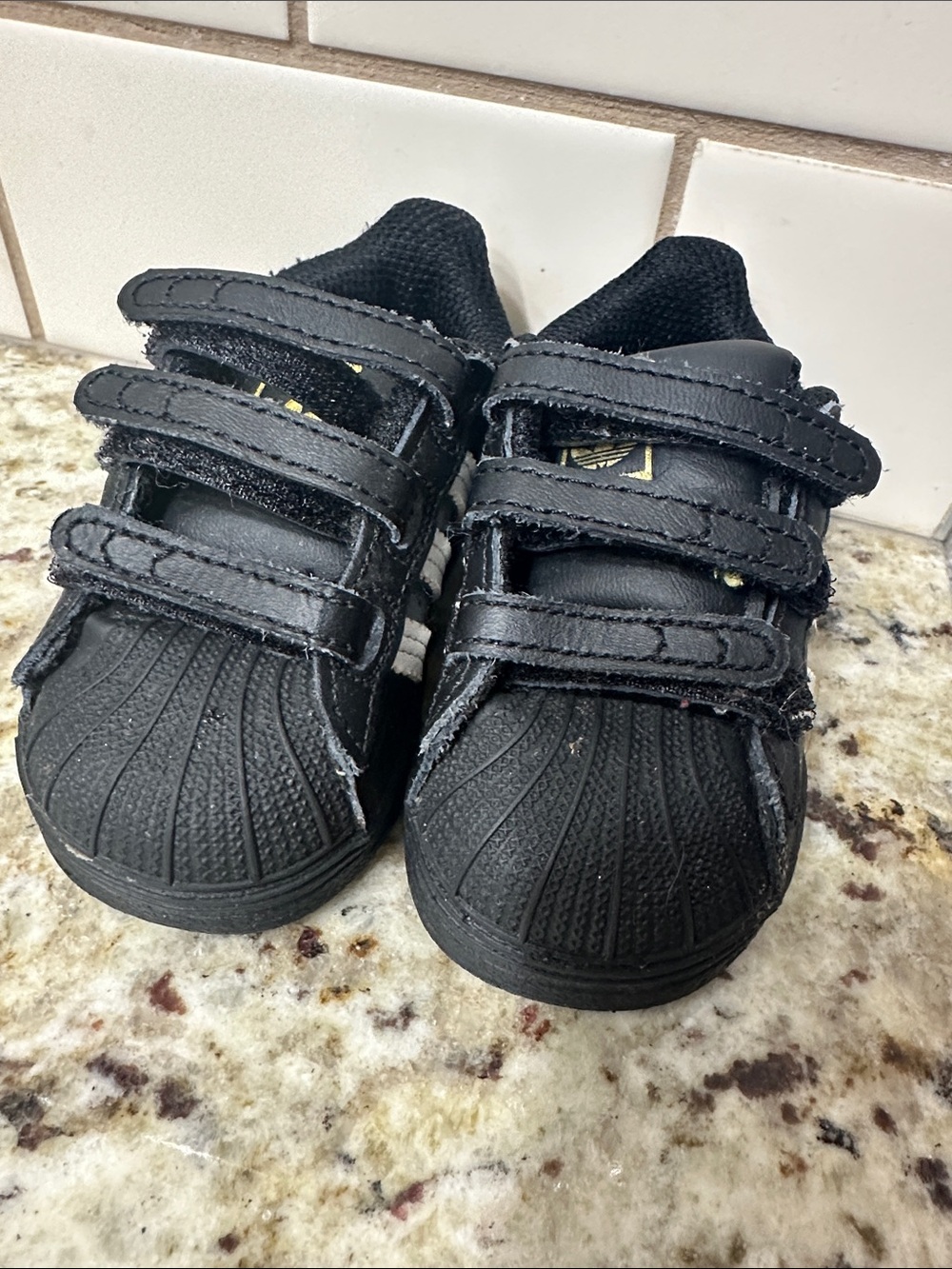 adidas Kids Black Triple-Strap Shell Toe Sneakers